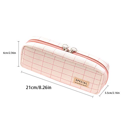 Estuche para lápices de cuadrícula con 3 compartimentos, bolsa para lápices, 2 cremalleras, para maquillaje, artículos de papelería y suministros escolares