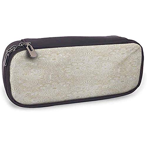 Estuche para lápices Henna Motivos rizados inspirados en la naturaleza Patrón intrincado de Flourish Revival Tan White