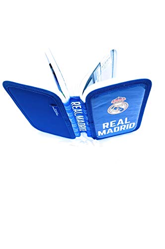 Estuche Real Madrid de Lapìces, Estuche REAL MADRID,Triple con Tres Cremlleras, Estuche Escolar con REAL MADRID, Gran Capacidad para la Escuela.