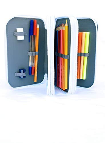 Estuche Real Madrid de Lapìces, Estuche REAL MADRID,Triple con Tres Cremlleras, Estuche Escolar con REAL MADRID, Gran Capacidad para la Escuela.