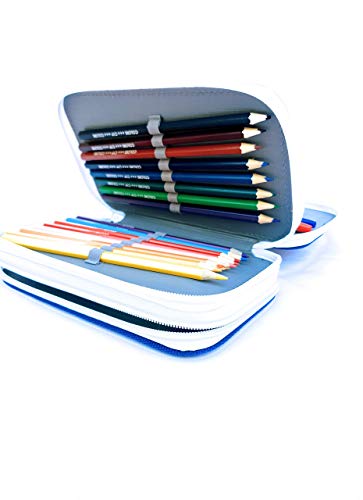 Estuche Real Madrid de Lapìces, Estuche REAL MADRID,Triple con Tres Cremlleras, Estuche Escolar con REAL MADRID, Gran Capacidad para la Escuela.