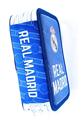 Estuche Real Madrid de Lapìces, Estuche REAL MADRID,Triple con Tres Cremlleras, Estuche Escolar con REAL MADRID, Gran Capacidad para la Escuela.