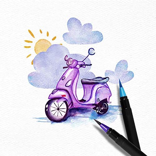 Estuche Rotuladores Acuarelables con punta suave, 24 plumas de pincel de acuarela + 1 pluma de pincel de agua, Plumas de dibujo, Estuche de Plumas de caligrafía, Plumas de pincel de acuarela