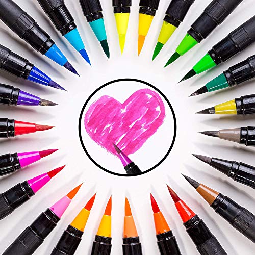 Estuche Rotuladores Acuarelables con punta suave, 24 plumas de pincel de acuarela + 1 pluma de pincel de agua, Plumas de dibujo, Estuche de Plumas de caligrafía, Plumas de pincel de acuarela