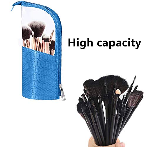 Estuche transparente para brochas de maquillaje de viaje, organizador de brochas de viaje, estuche transparente con cremallera, portátil, impermeable, sin polvo, bolsa de papelería con divisor