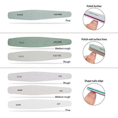 et Lima De uñas Profesional Gel Acrílico Limas uñas con Lavable Doble cara de Arena, 6 Piezas