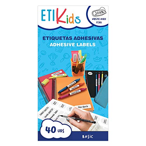 ETIKIDS 40 Etiquetas adhesivas laminadas personalizables multiusos (basic) para la guardería y el colegio.