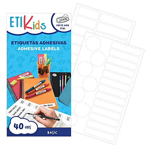 ETIKIDS 40 Etiquetas adhesivas laminadas personalizables multiusos (basic) para la guardería y el colegio.