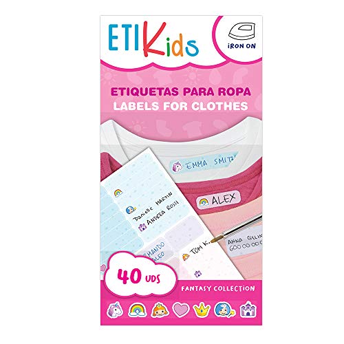 ETIKIDS 40 Etiquetas, con iconos de cuentos, para ropa personalizables para la guardería y colegio.(Funny fantasia)