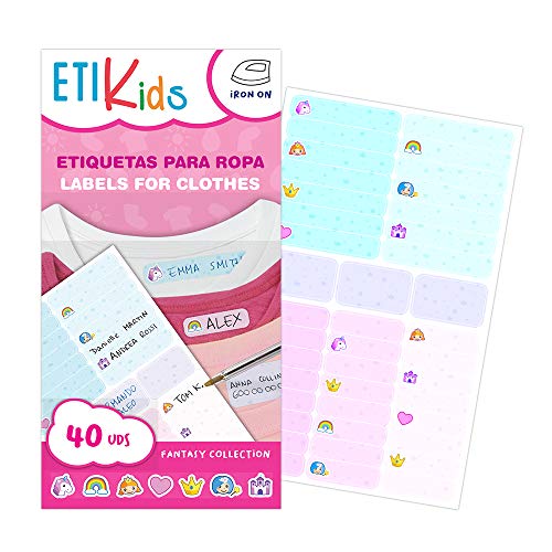ETIKIDS 40 Etiquetas, con iconos de cuentos, para ropa personalizables para la guardería y colegio.(Funny fantasia)