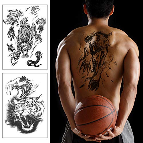 Etiqueta engomada del tatuaje temporal Moda Harajuku Animal negro Lobo Tigre Tatuaje impermeable Hombres y mujeres Festival de música de Halloween Maquillaje 10pcs F