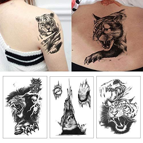 Etiqueta engomada del tatuaje temporal Moda Harajuku Animal negro Lobo Tigre Tatuaje impermeable Hombres y mujeres Festival de música de Halloween Maquillaje 10pcs F