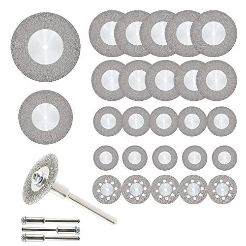 ETSAMOR 32pcs Disco de Corte Disco Diamante Dremel 16/20/22/25/30/40/50/60mm Discos Diamantados con 4 piezas Ejes para Cortar Azulejos Vidrio Metal Piedra