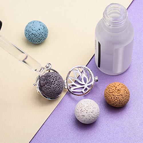 Eudora Colgante Aromaterapia Mujer Armonía Piedra Volcánica Collar de Difusor de Aceites Esenciales para Aromaterapia Collares Perfume Camafeo Jaula Bola de Lava 5pcs, 30"