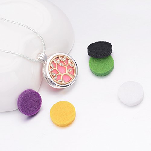 Eudora Collar Mujer de Aromaterapia Árbol de la Vida Circonitas Cúbicas Colgante de Perfume Aceite Esencial Aromaterapia con 6 de Acero Inoxidable bañado en Oro, 24"