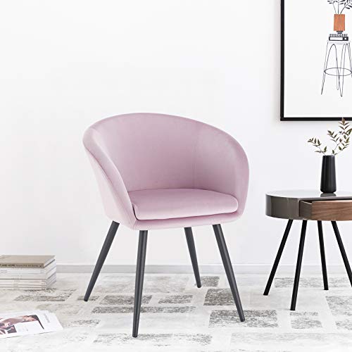 EUGAD Set de 1 Sillas Comedor Vintage Diseño Sillas Tapizada Nórdicas Moderna en Terciopelo Patas de Metal Silla de Cocina Silla Tulip Silla de Salón Rosa