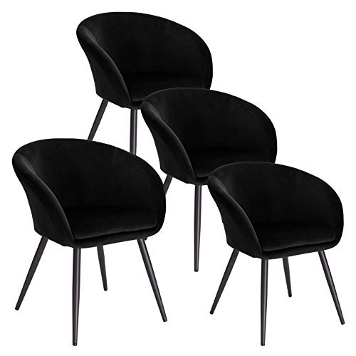 EUGAD Set de 4 Sillas Comedor Vintage Diseño Sillas Tapizada Nórdicas Moderna en Terciopelo Patas de Metal Silla de Cocina Silla Tulip Silla de Salón Negro