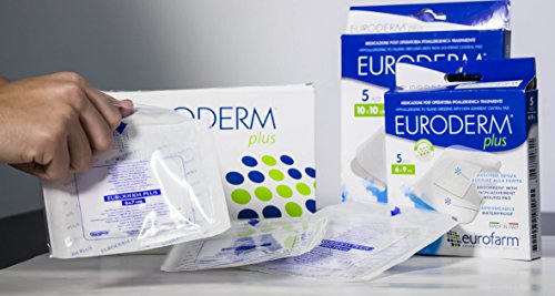 Euroderm Plus (cm 5 x cm 7) Apósito Transparente en Poliuretano con Compresa Central de Gran Absorción. Actúa Como Barrera contra Bacterias y es Resistente al Agua,6 Unidades