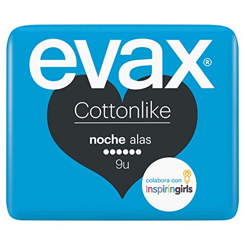 Evax Cottonlike Noche Compresas Con Alas, 9 unidades