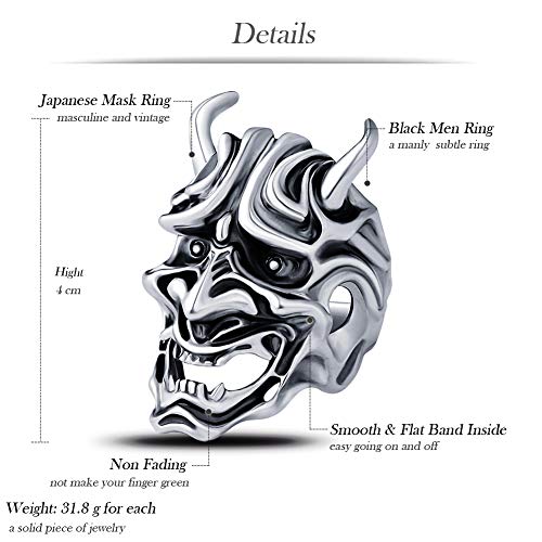EVBEA Anillos Hombre Máscara de Hannya Prajna Joyería Japonesa Punk Rcoker clásica Anillos de Calavera para Hombres