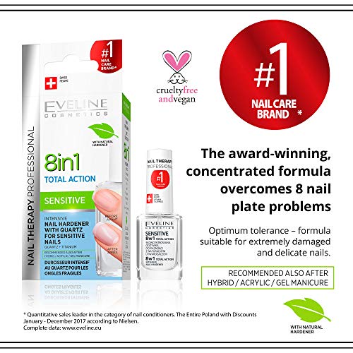 Eveline - Acondicionador para uñas sensibles, endurecedor intensivo, Acción Total 8 en 1, 12 ml