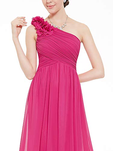 Ever-Pretty un Hombro Vestito de Dama de Honor Gasa A-línea sin Mangas Corte Imperio para Mujer Rosa Caliente 48