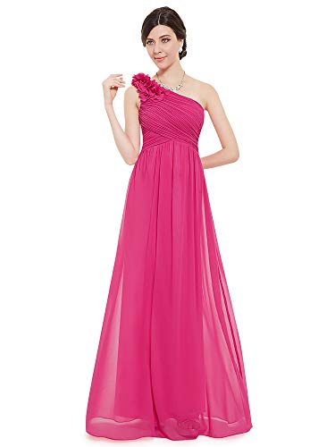 Ever-Pretty un Hombro Vestito de Dama de Honor Gasa A-línea sin Mangas Corte Imperio para Mujer Rosa Caliente 48