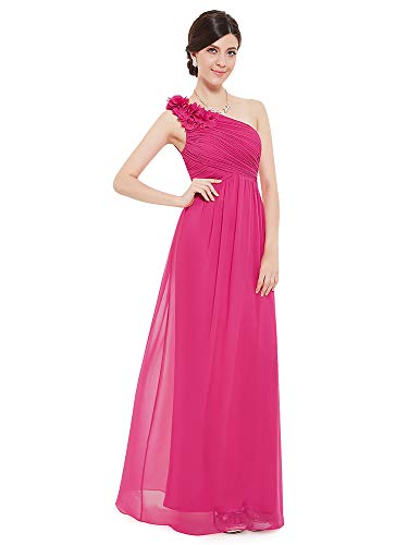 Ever-Pretty un Hombro Vestito de Dama de Honor Gasa A-línea sin Mangas Corte Imperio para Mujer Rosa Caliente 48