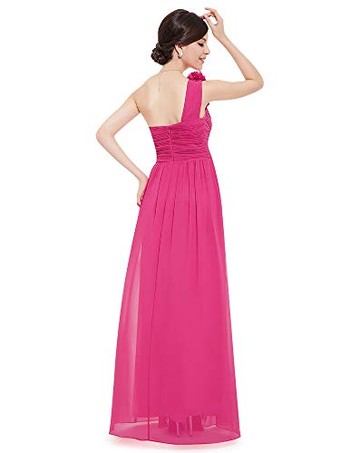 Ever-Pretty un Hombro Vestito de Dama de Honor Gasa A-línea sin Mangas Corte Imperio para Mujer Rosa Caliente 48