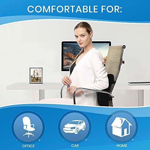 Everlasting Comfort - Almohada de apoyo lumbar para silla de oficina - Cojín lumbar de espuma viscoelástica pura para coche (Negro)