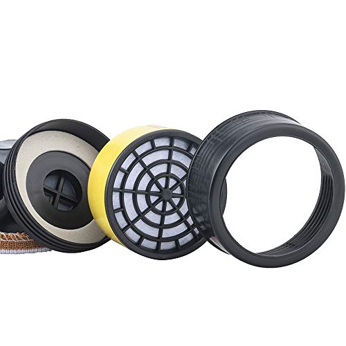 Ewolee Máscara Antigas, Gas Mask Respirador de Cartucho Doble Química Industrial Máscara Reutilizable con Gafas Protectoras contra Polvo Niebla Tóxica Pintura en Aerosol(Noir)