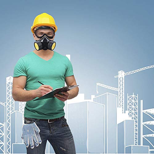 Ewolee Máscara Antigas, Gas Mask Respirador de Cartucho Doble Química Industrial Máscara Reutilizable con Gafas Protectoras contra Polvo Niebla Tóxica Pintura en Aerosol(Noir)