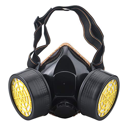 Ewolee Máscara Antigas, Gas Mask Respirador de Cartucho Doble Química Industrial Máscara Reutilizable con Gafas Protectoras contra Polvo Niebla Tóxica Pintura en Aerosol(Noir)
