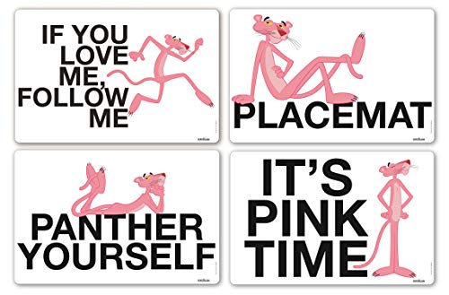 Excelsa Pink Panther - Juego de 4 manteles Individuales Pantera Rosa, Polipropileno, Color Blanco, 43 x 28,5 cm, 4 Unidades