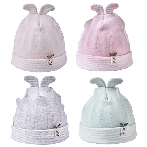 Exing Antiguedad Infantiles Orejas de Conejo bebé bebé Caliente Linda con Claves del Capo Hospital de algodón Ripes Impresos Acanalado Hem Casquillo del Invierno Sombreros del bebé 0-6 0-6 Mons