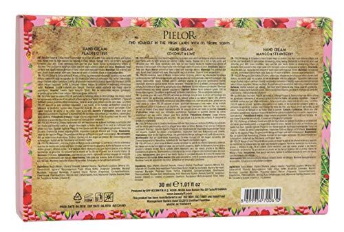 Exotic Dream - Set de regalo de crema de manos, 1 crema de manos, mango y fresa, 30 ml, 1 crema de manos, coco y lima, 30 ml, 1 crema de manos, melocotón y cítrico, 30 ml, con aceite de Baobab