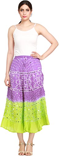 Exotic India Bandhani Tie-Dye - Falda de jaipur con pestañas grandes Morado y lima. Talla única