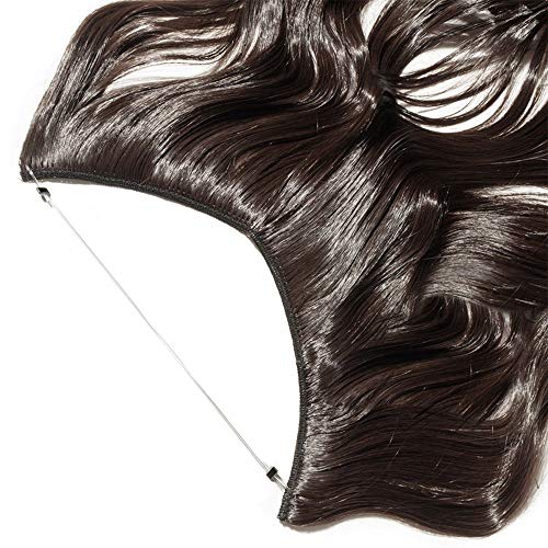 Extensión de cabello Diadema individual con hilo invisible Rizado Ondulado Extensiones de cabello sintético de 24 pulgadas / 60 cm sin pinzas 3/4 Cabeza completa, Marrón oscuro
