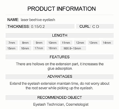 Extensión de Pestañas Individuales Clásica Natural Blando Suave Láser Eyelash Extensions Pestañas Postizas pelo a pelo (Espesor 0,15 mm D Curl Longitud 8-15 mm Mezclada)