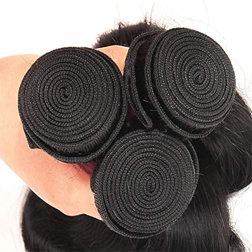 Extensiones de cabello humano virgen malasio ondulado, 3 paquetes de extensiones de cabello humano sin procesar, doble trama sedoso, pelo humano ondulado, color negro natural (25cm+30cm+35cm, 300g)