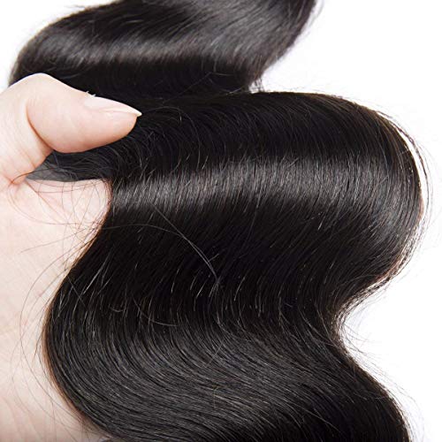 Extensiones de cabello humano virgen malasio ondulado, 3 paquetes de extensiones de cabello humano sin procesar, doble trama sedoso, pelo humano ondulado, color negro natural (25cm+30cm+35cm, 300g)