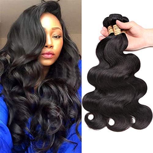Extensiones de cabello humano virgen malasio ondulado, 3 paquetes de extensiones de cabello humano sin procesar, doble trama sedoso, pelo humano ondulado, color negro natural (25cm+30cm+35cm, 300g)