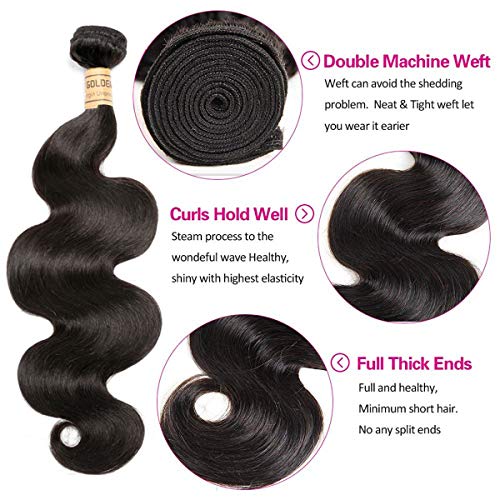 Extensiones de cabello humano virgen malasio ondulado, 3 paquetes de extensiones de cabello humano sin procesar, doble trama sedoso, pelo humano ondulado, color negro natural (25cm+30cm+35cm, 300g)