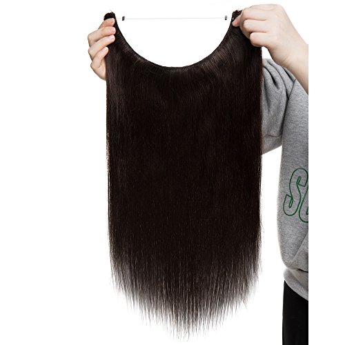 Extensiones de Cabello Natural con Hilo Invisible No Clip 100% Remy Pelo Natural Humano Una Pieza Liso Ajuatable Hair Extensions 16"[40cm,60g,#2 Castaño Oscuro]