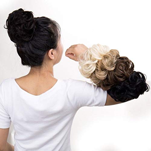 Extensiones de moño desordenado Piezas de cabello ondulado rizado para mujeres Extensiones de cabello de cola de caballo Updo Donut de pelo Accesorios para el cabello - Marrón claro a rubio ceniza