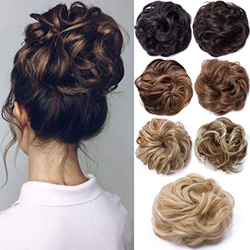 Extensiones de moño desordenado Piezas de cabello ondulado rizado para mujeres Extensiones de cabello de cola de caballo Updo Donut de pelo Accesorios para el cabello - Marrón claro a rubio ceniza