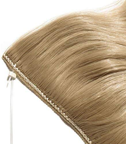 Extensiones de pelo sintético rizado sintético de una pieza de alambre invisible de 50,8 cm – Rubio ceniza (longitud: 50 cm, peso: 90 g)