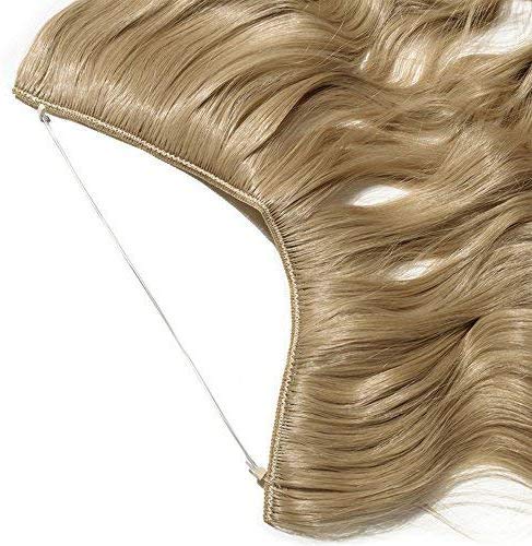 Extensiones de pelo sintético rizado sintético de una pieza de alambre invisible de 50,8 cm – Rubio ceniza (longitud: 50 cm, peso: 90 g)