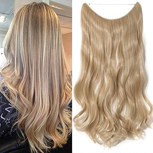 Extensiones Hilo Invisible 20"/50CM [ Adjustable & Invisible ] Extensiones Hilo Invisible [ Ash Rubio/Blanqueador Rubio ] Onda
