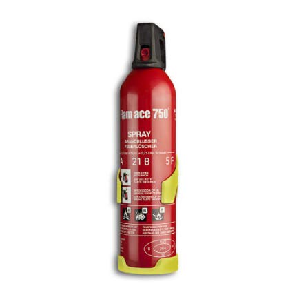 Extintor Spray Flam Ace 750ml contra incendios en casa, coche, caravana, barco, oficina, camping, cocinas, biodegrabale sin residuos para fuegos ABF y eléctricos hasta 1.000V, rojo